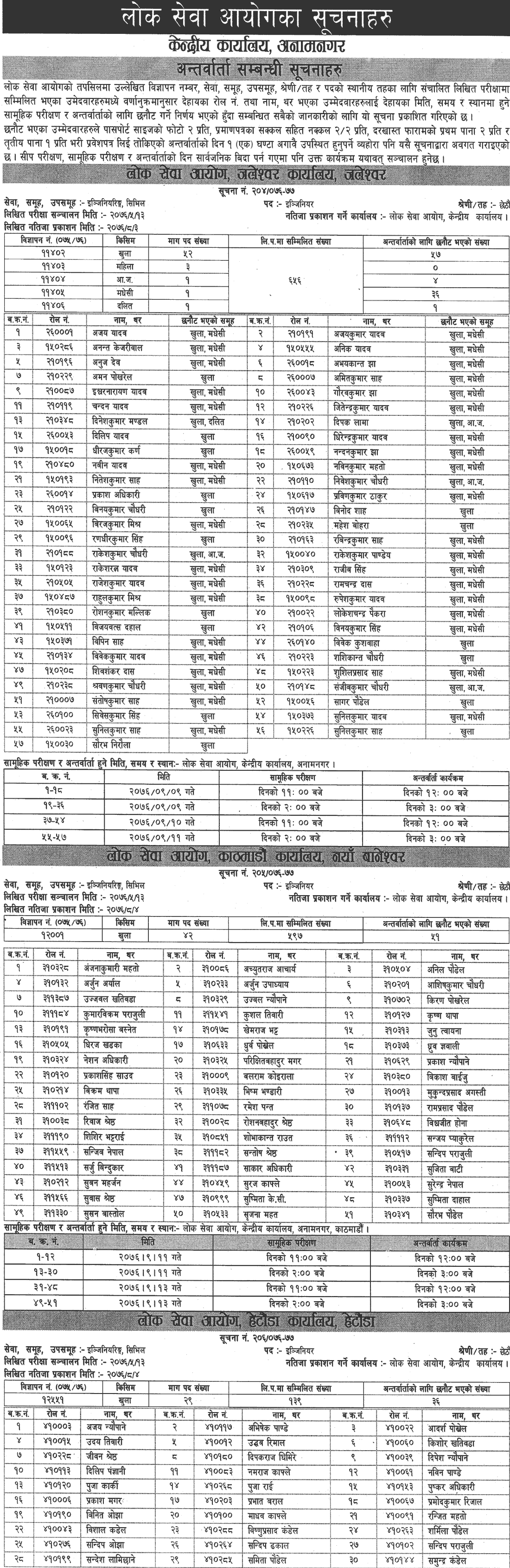 Lok Sewa Aayog Weekly Notice 2076 Manshir 11