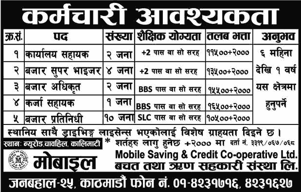 Mobile Saving and Credit Cooperative Limited Vacancy