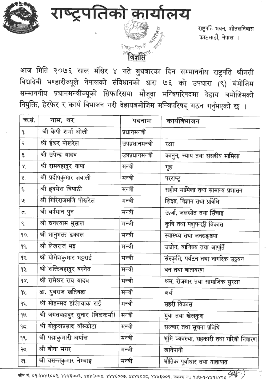 List Of New Council Of Ministers Of Nepal Collegenp