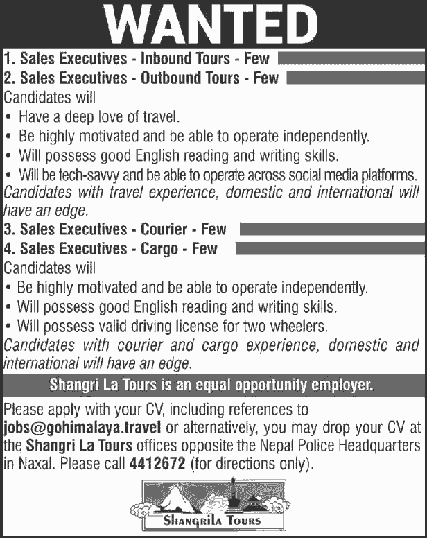 Shangrila Tours Job Vacancy Notices