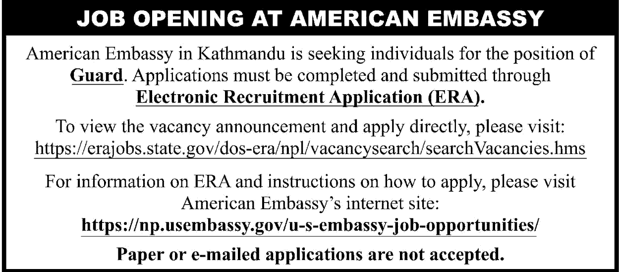 Job Opening at American Embassy for Alternate Guard