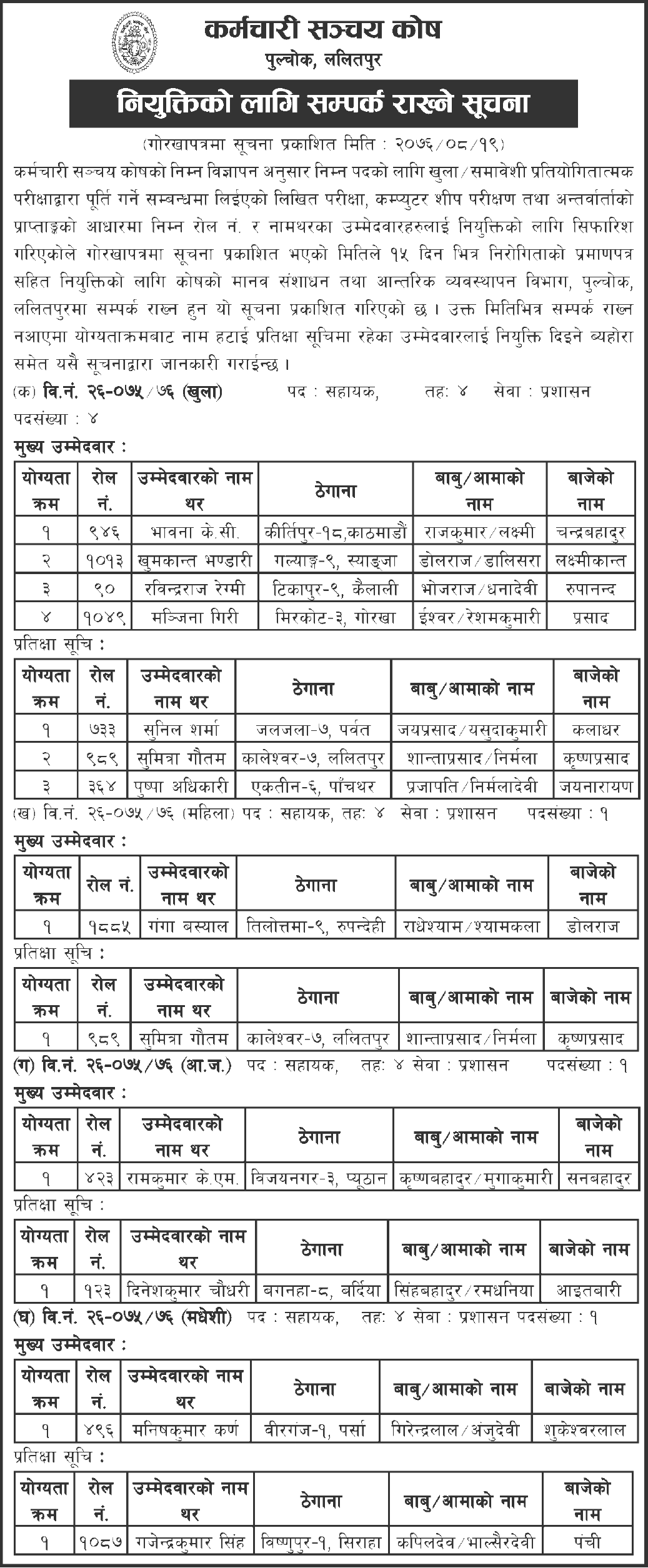 Karmachari Scanchaya Kosh Final Result and Recommendations