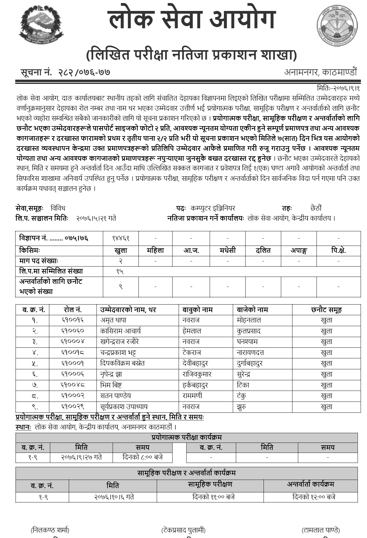 Lok Sewa Aayog Dang Local Level Computer Engineering Written Exam Result