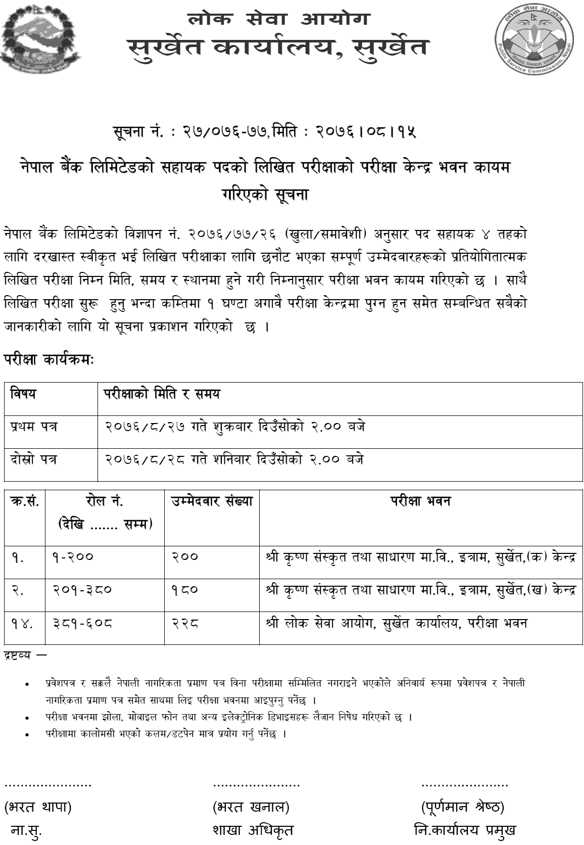 Nepal Bank Limited Surkhet Exam Center of Assistat