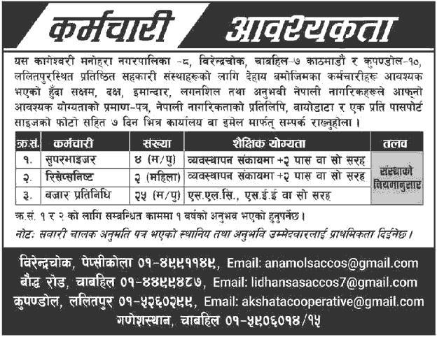 Cooperative Society Vacancy for Various Positions