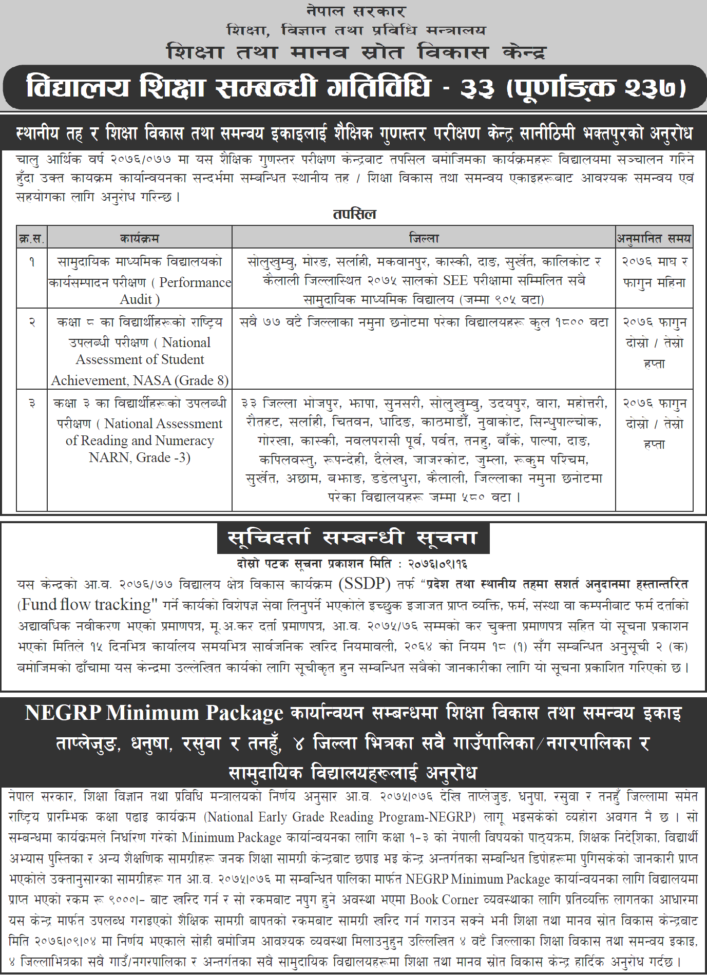 Ministry of Education Published Weekly Notices 2076 Poush 16