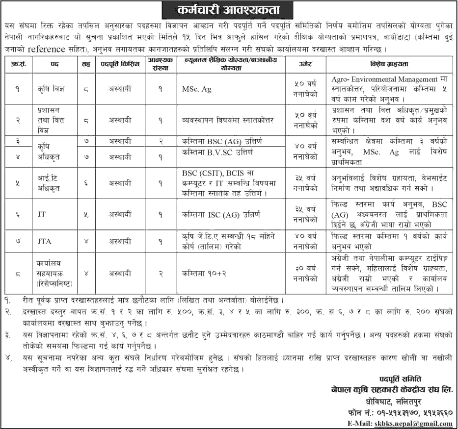 Nepal Agricultural Co-operative Central Federation Vacancy