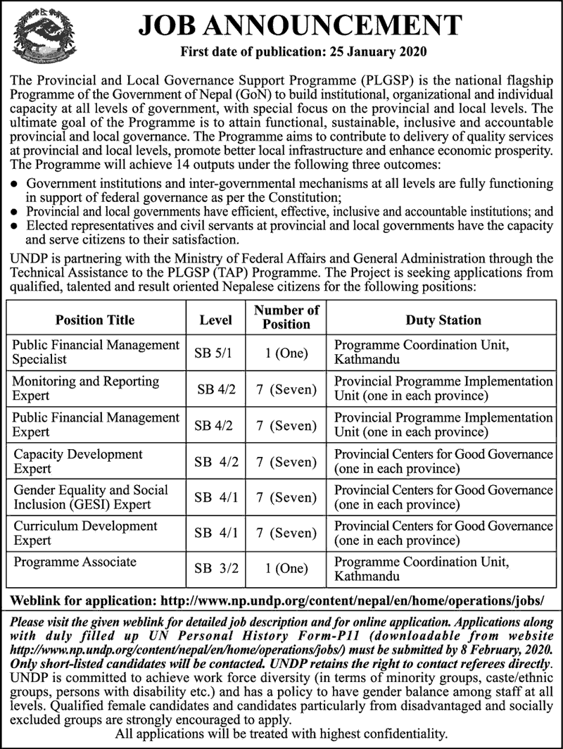 Provincial and Local Governance Support Programme Vacancy