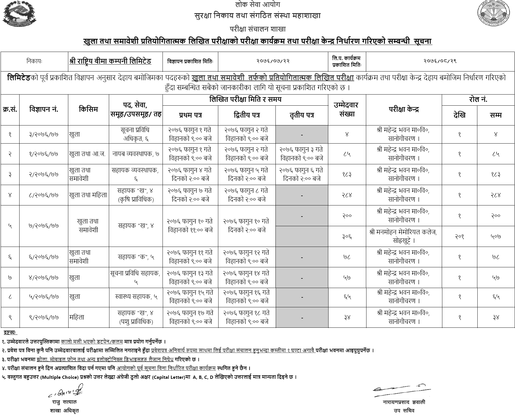 Rastriya Beema Company Limited Written Exam Center