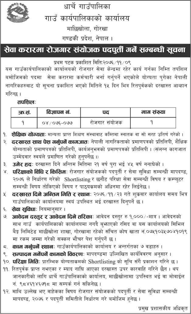 Dharche Gaupalika Vacancy