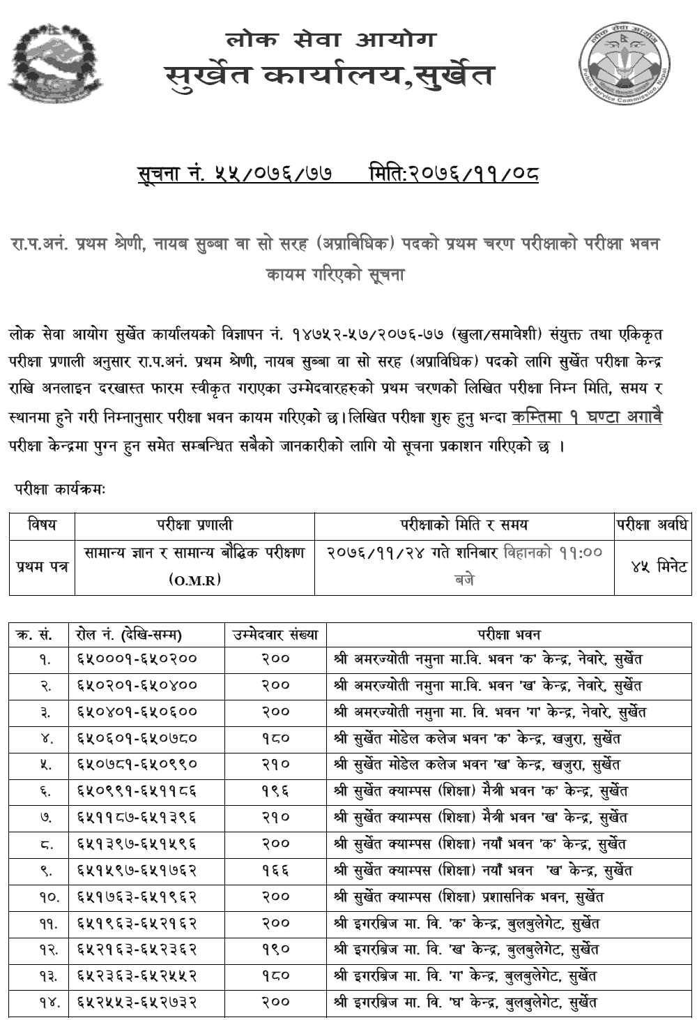 Nayab Subba First Phase Written Exam Center Surkhet