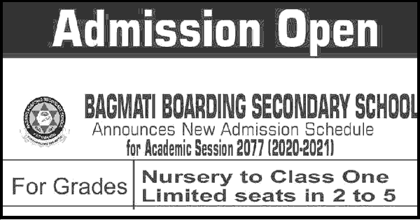 Bagmati Boarding Secondary School Admission Open for Nursery to Class One