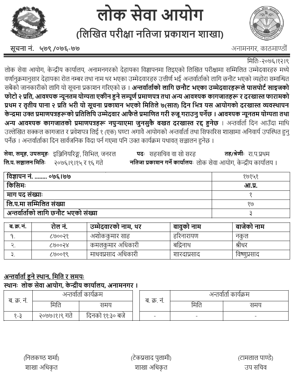 Lok Sewa Aayog Published Written Exam Result of Under Secretary (Technical)