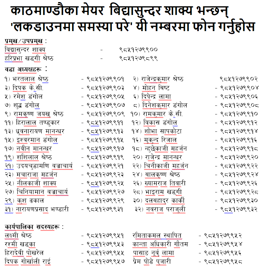 Mayor of Kathmandu says Call at These Numbers If Essential Service Requires