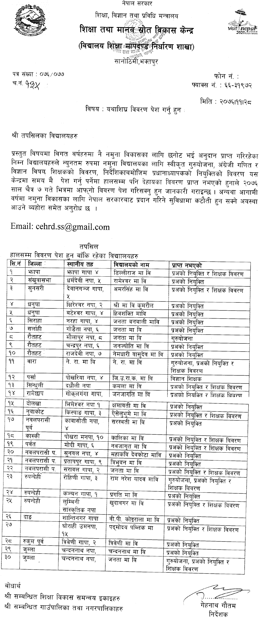 Ministry of Education Notice Regarding the Submission of Statement