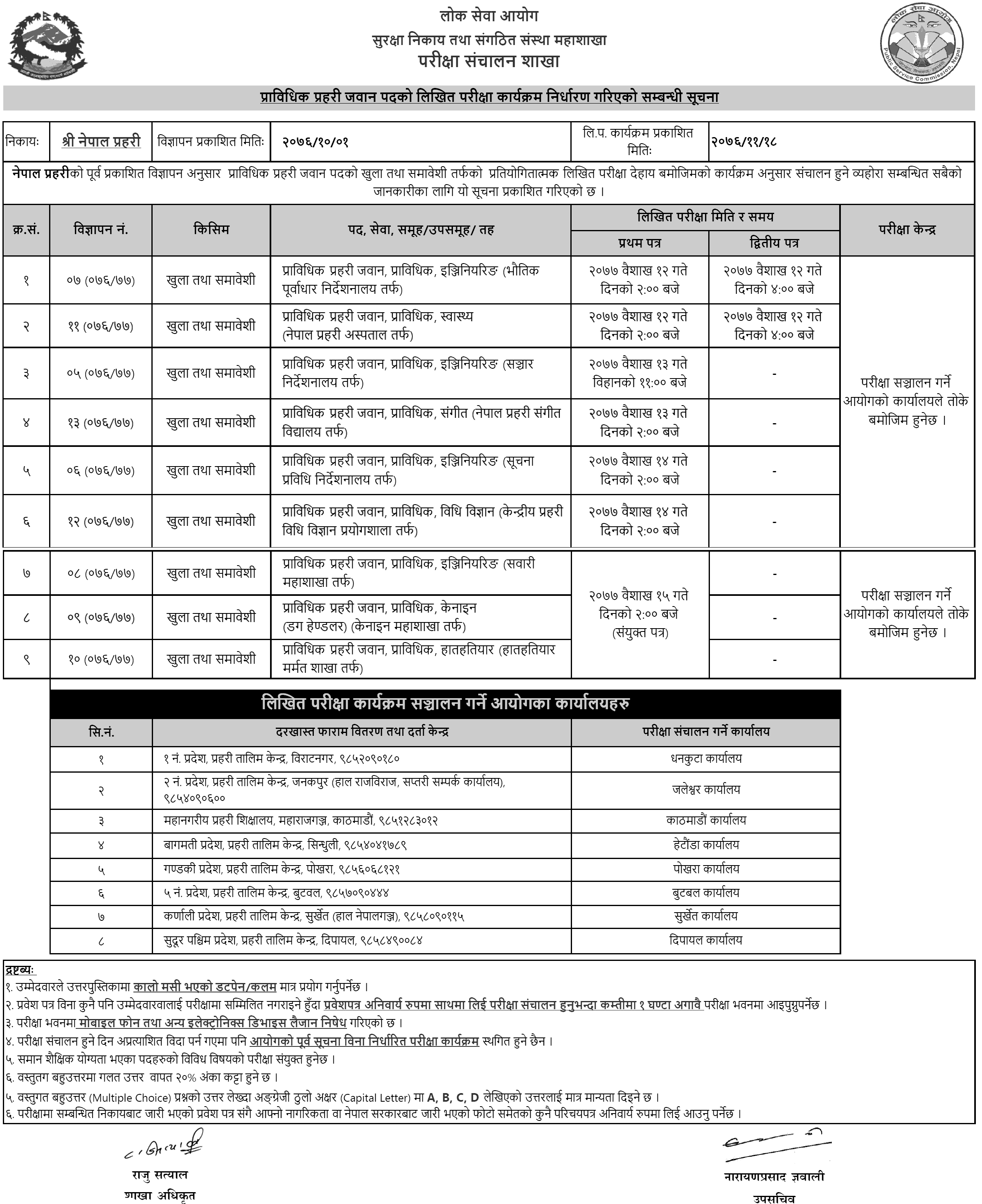 Nepal Police Jawan Post Exam Schedule