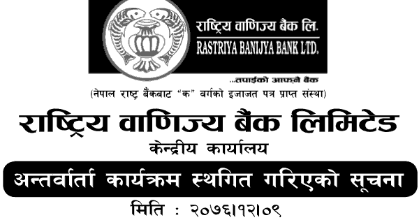 Rastriya Banijya Bank Limited Postponed Interview Program