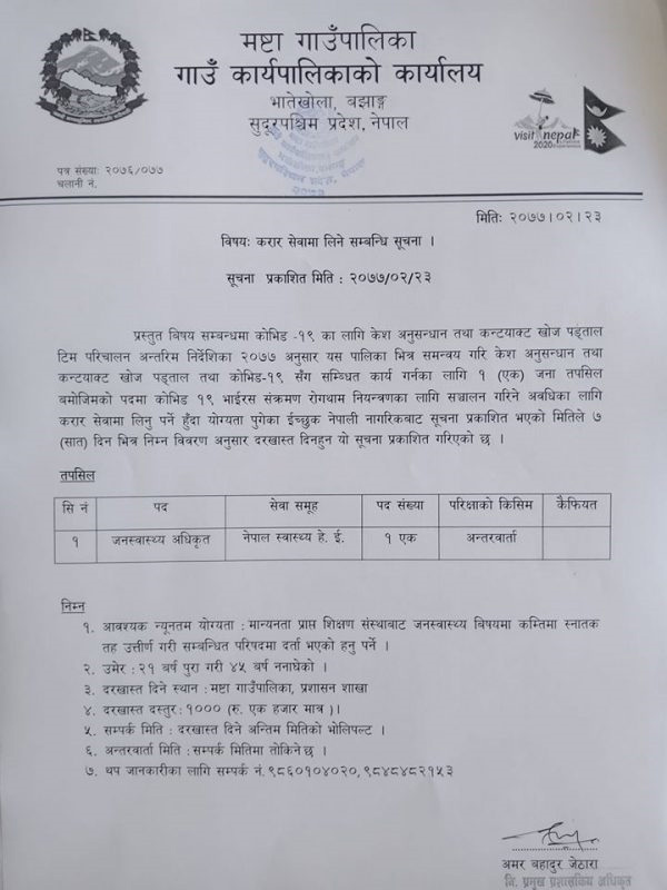 Masta Gaupalika Vacancy for Public Health Officer