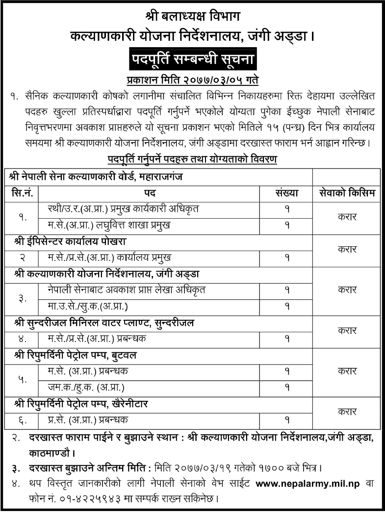 Nepal Army Vacancy for Various Positions on Contract Service
