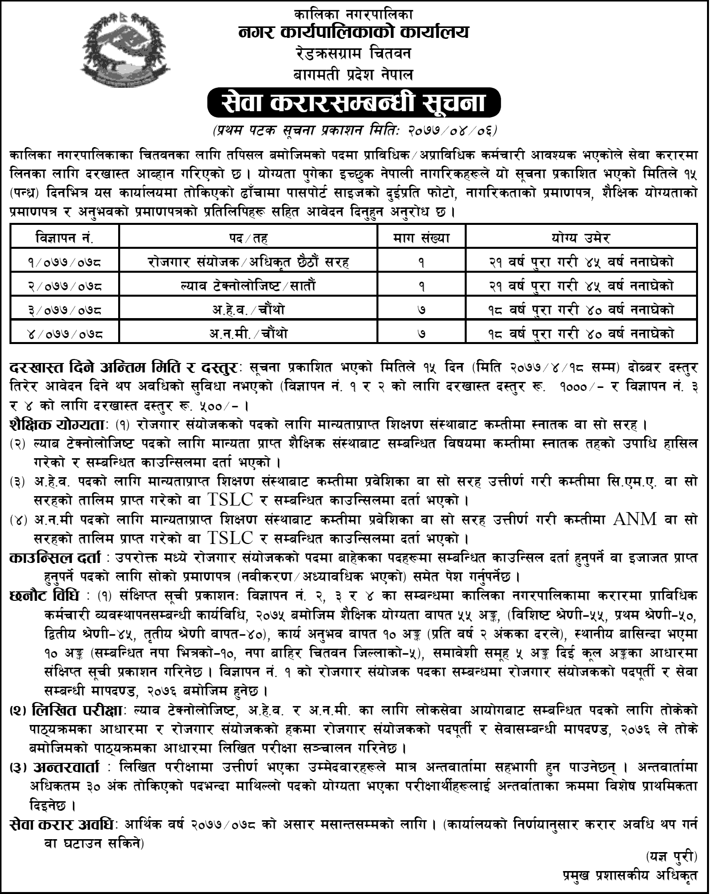 Kalika Municipality Vacancy for Various Positions