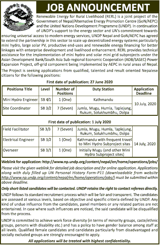 Renewable Energy for Rural Livelihood (RERL) Vacancy