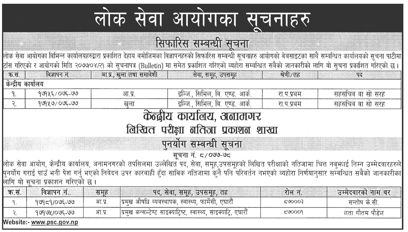 Lok Sewa Aayog Notice 2077 Shrawan 21