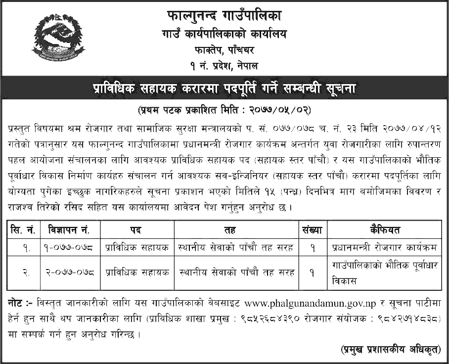 Phalgunanda Rural Municipality Vacancy for Technical Assistant