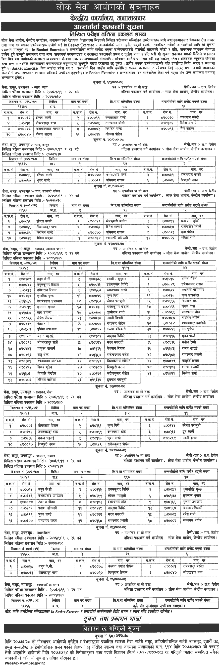 Lok Sewa Aayog Weekly Notice 2077 Mangsir 10