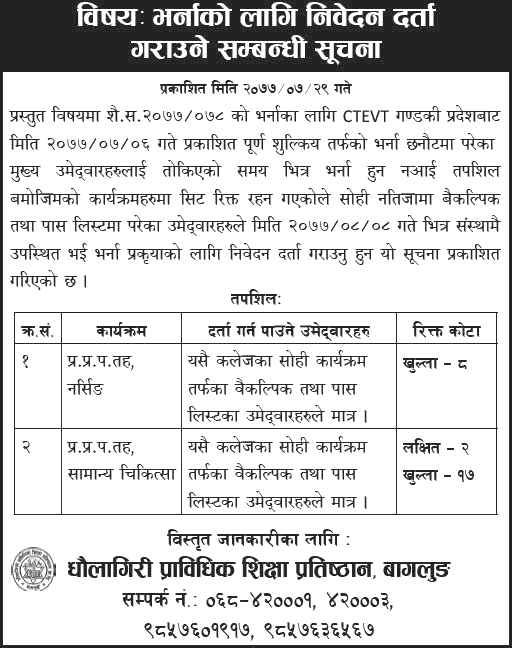 PCL Nursing and HA Admission at Dhaulagiri Prabidhik Shikshya Pratisthan