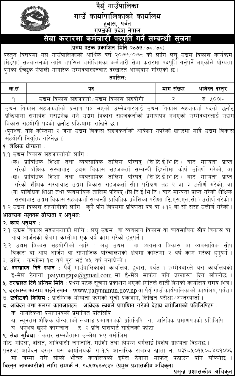 Paiyun Rural Municipality Vacancy for EDF and EDA