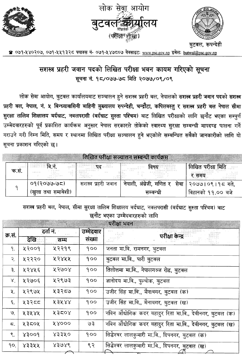 APF Nepal Jawan Post Written Exam Center Butwal