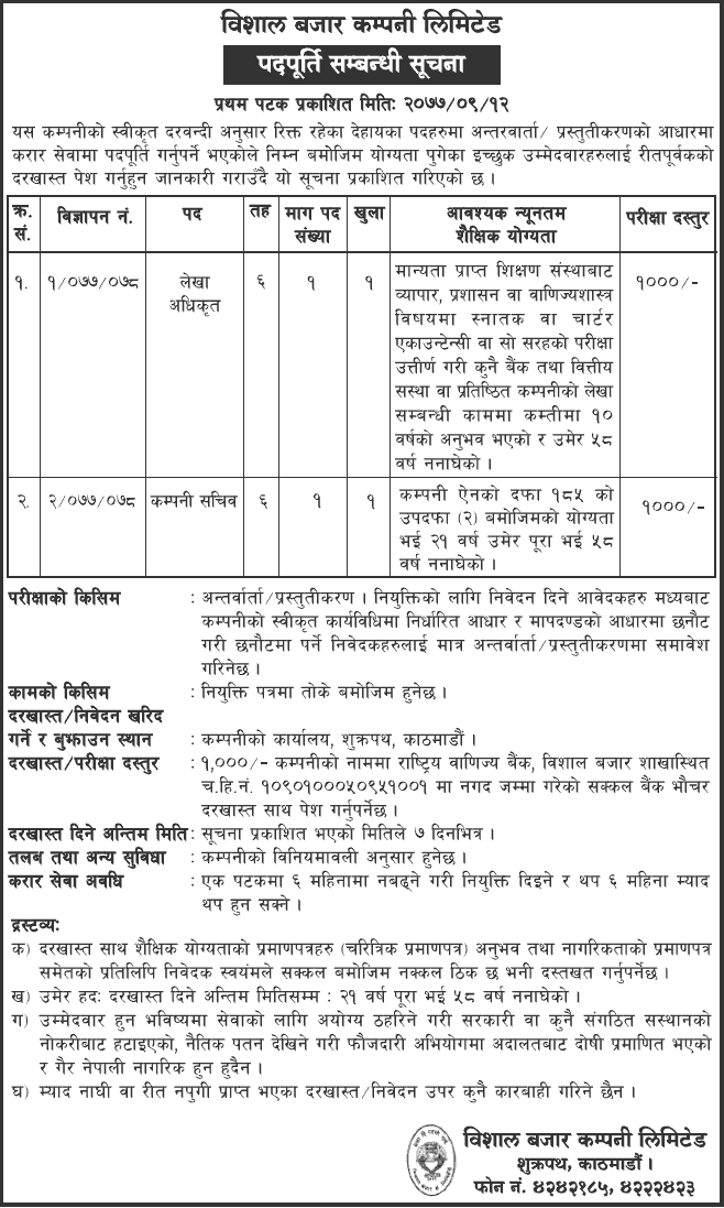 Bishal Bazaar Company Limited Vacancy for Accounting Officer and Company Secretary