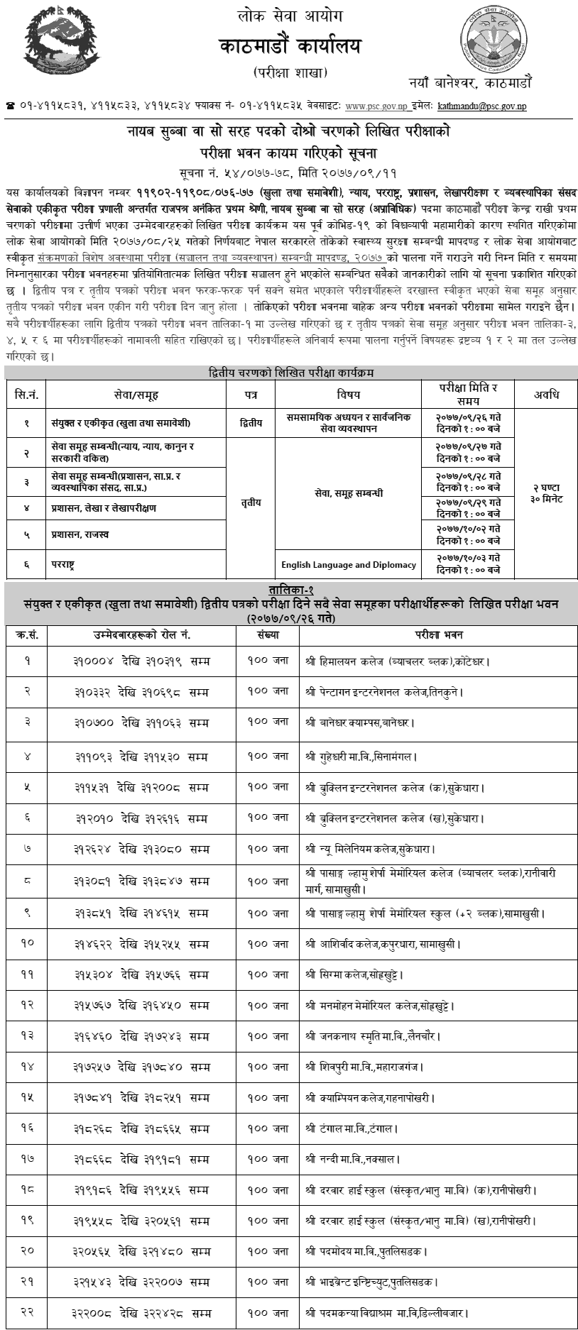 Lok Sewa Aayog Kathmandu Nayab Subba Second Phase Written Exam Center