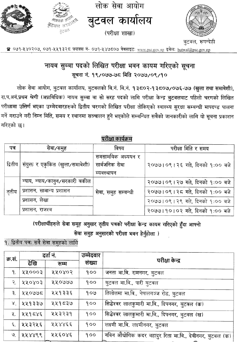 Lok Sewa Aayog Nayab Subba Second Phase Written Exam Center Butwal