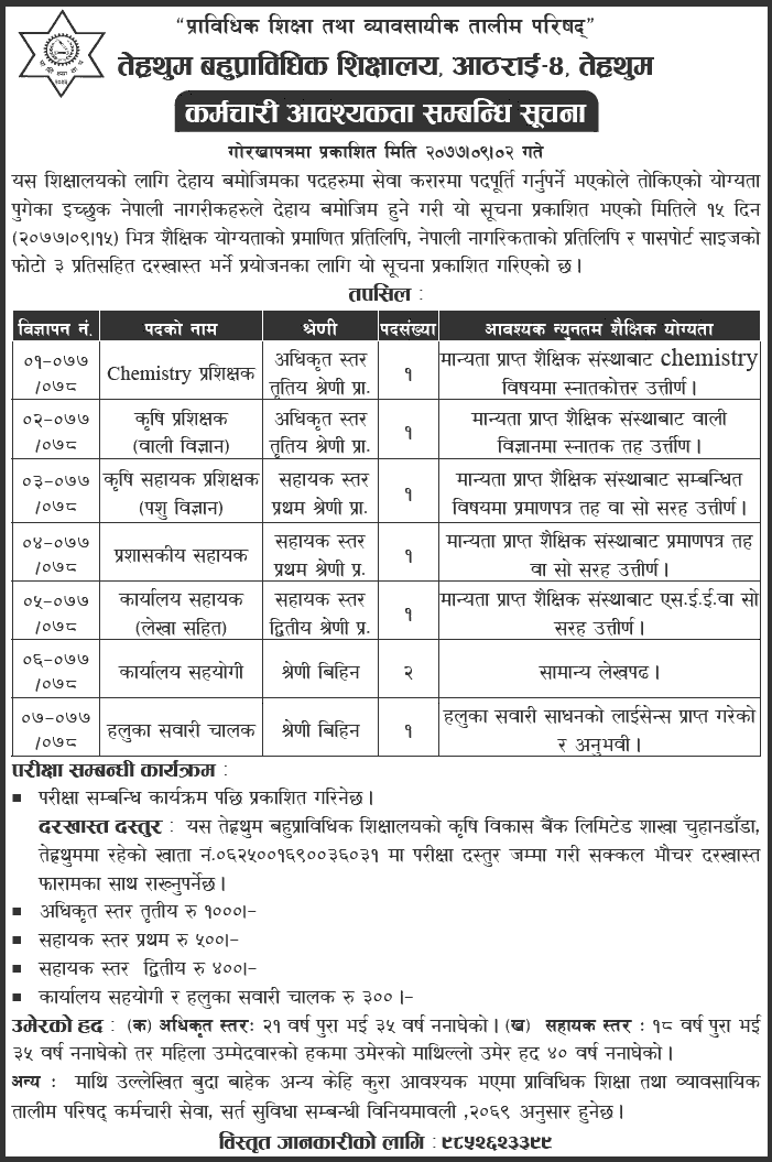 Tehrathum Polytechnic Institute Vacancy Announcement