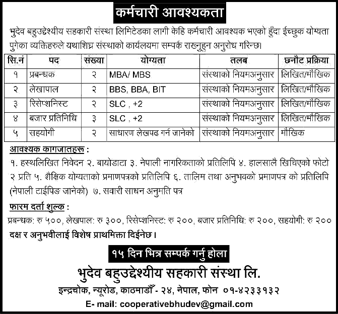 Bhuva Multipurse Cooperative Society Vacancy