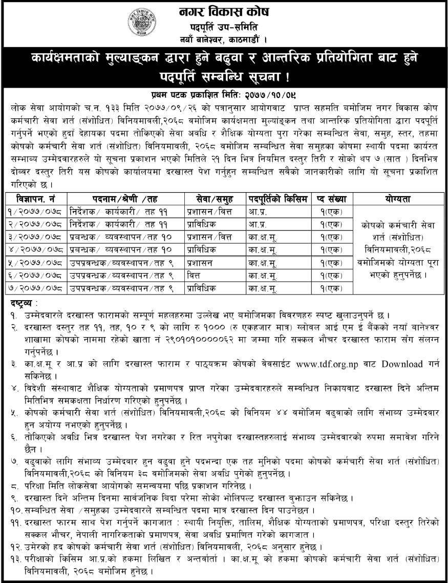 Nagar Bikash Kosh Vacancy from Internal Competition and Promotion