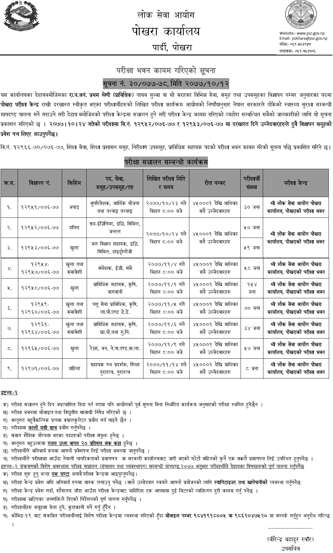 Nayab Subba (Technical) Written Exam Center Pokhara - Lok Sewa Aayog