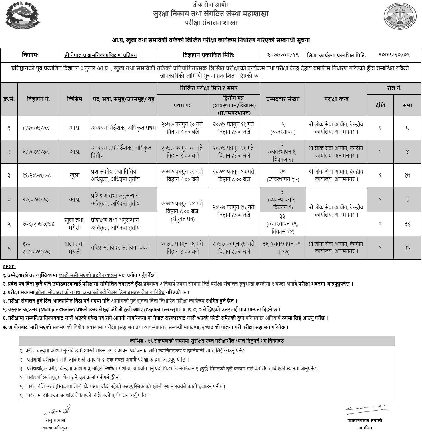 Nepal Administrative Staff College (NASC) Written Exam Center 2077