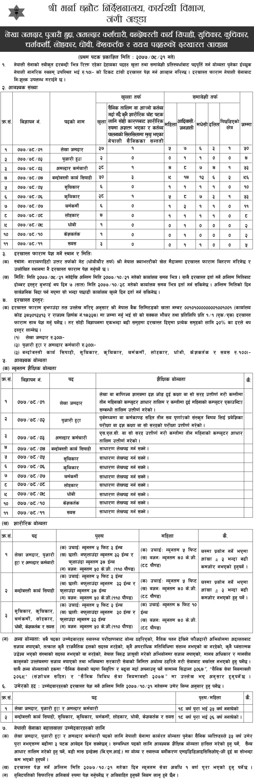 Nepal Army Job Vacancy Published