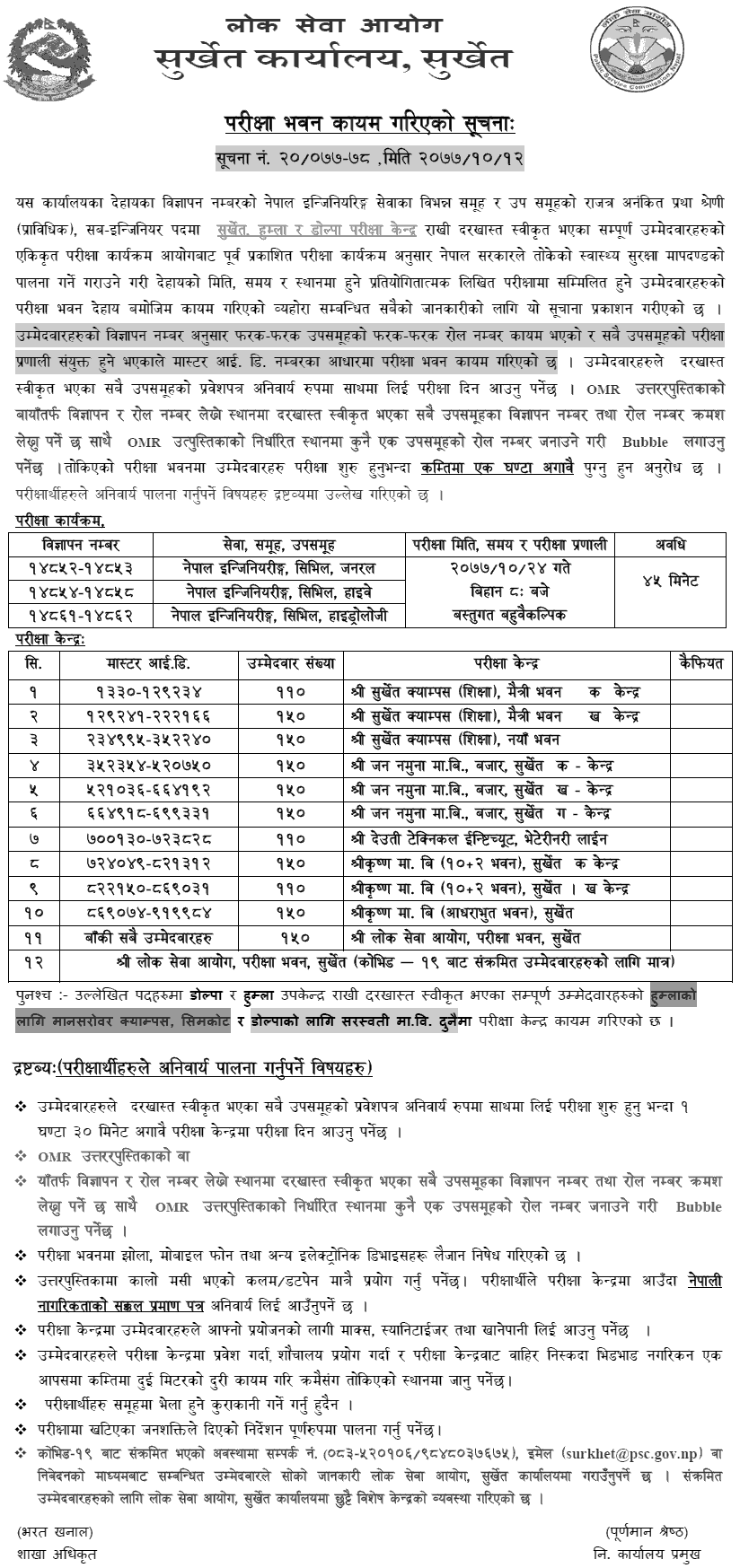 Prabidhik Nayab Subba (Nasu) Written Exam Center Surkhet