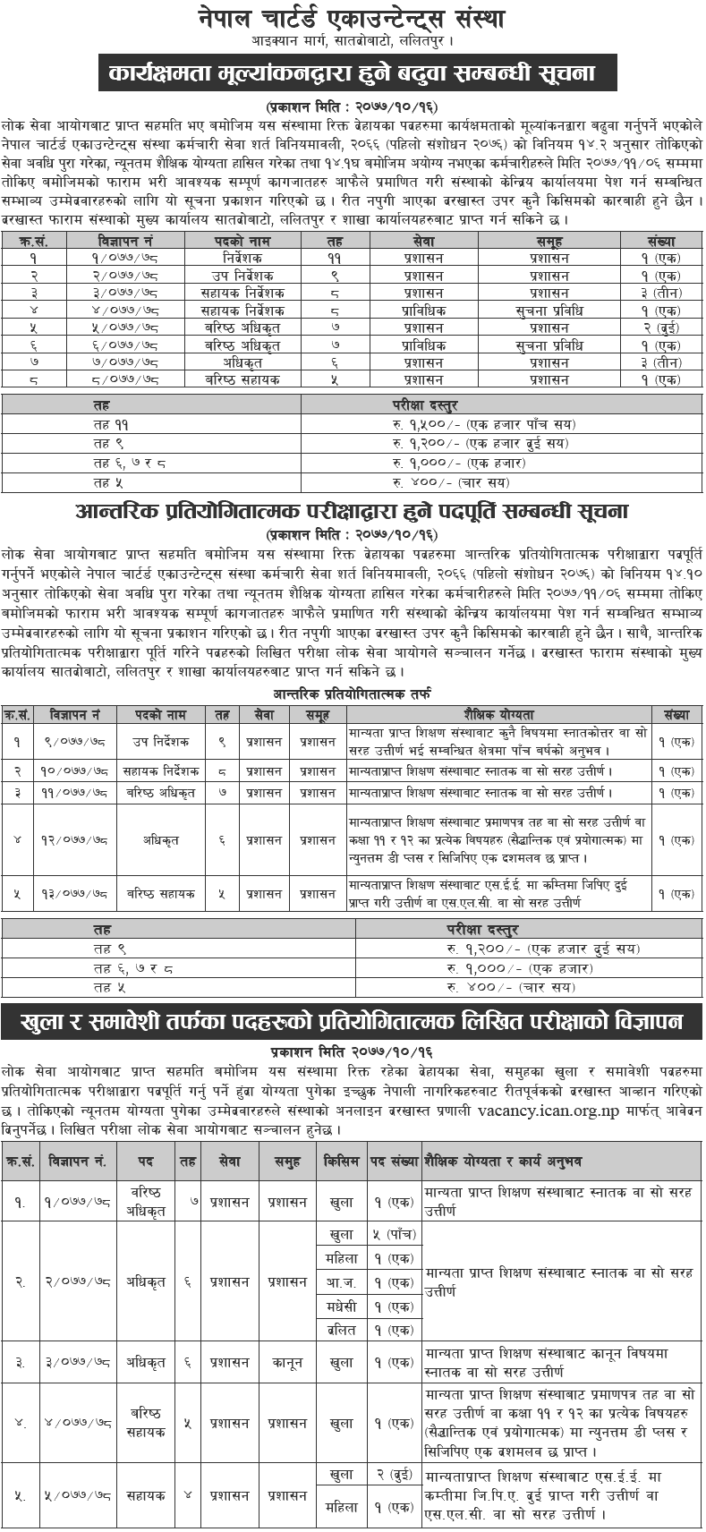 The Institute of Chartered Accountants of Nepal (ICAN) Vacancy 2077