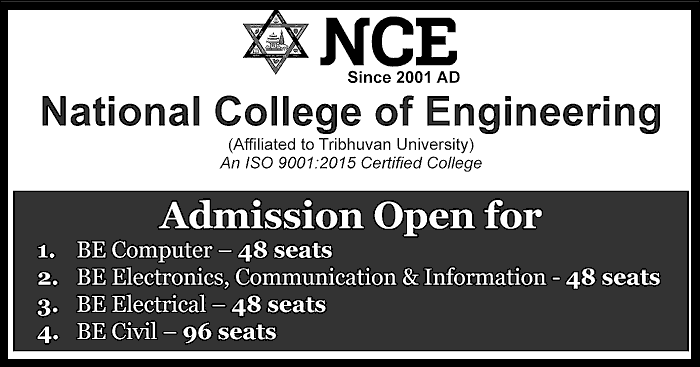 Bachelor in Engineering (BE) Admission Open at National College of Engineering (NCE)