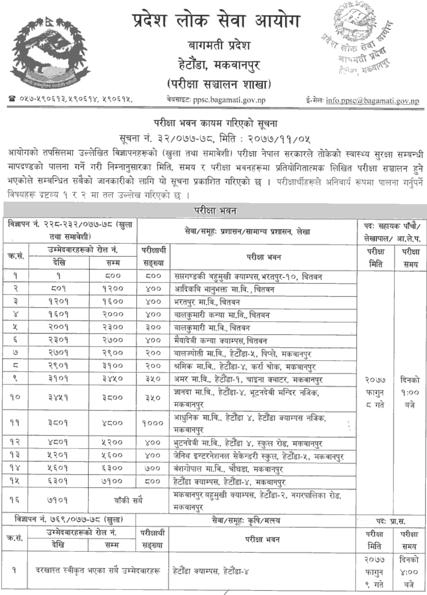 Bagmati Pradesh Lok Sewa Aayog 5th Computer Operator, Veterinary, and Administration Written Exam Center