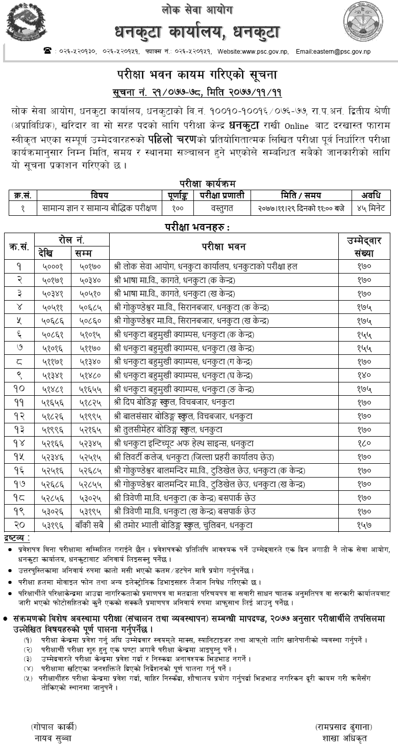 Kharidar 4th Level First Paper Exam Center Dhankuta - Lok Sewa Aayog