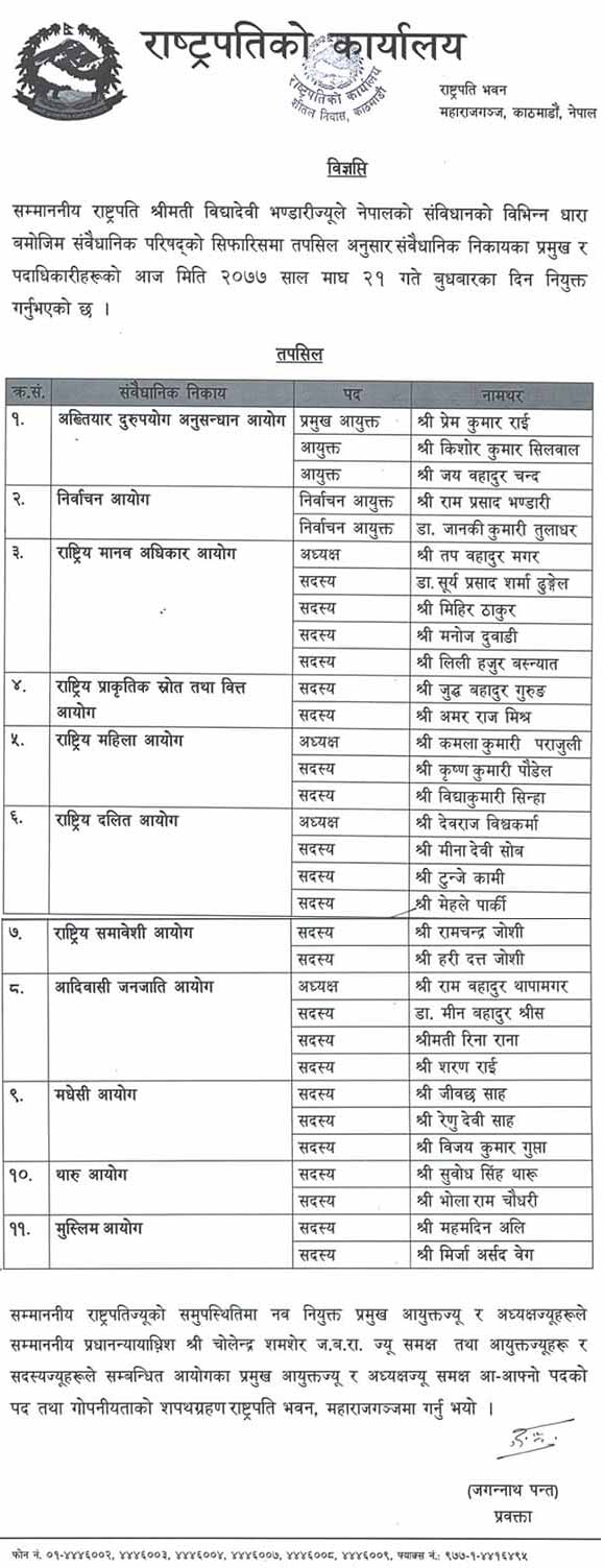 List of Appointees of Constitutional Bodies