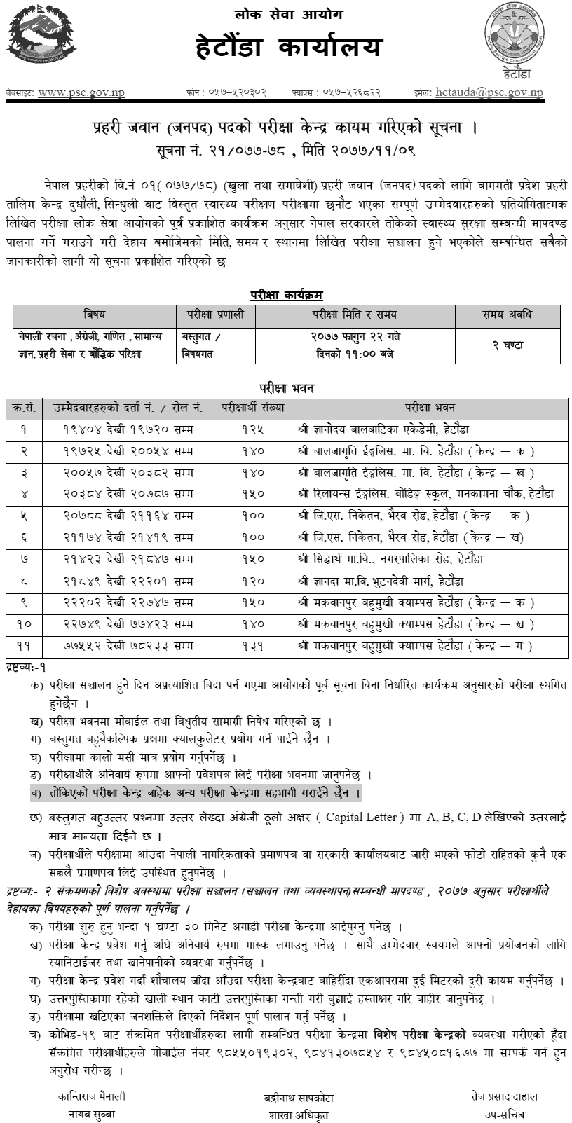 Nepal Prahari Jawan (Janapad) Written Exam Center Dudhauli, Sindhuli