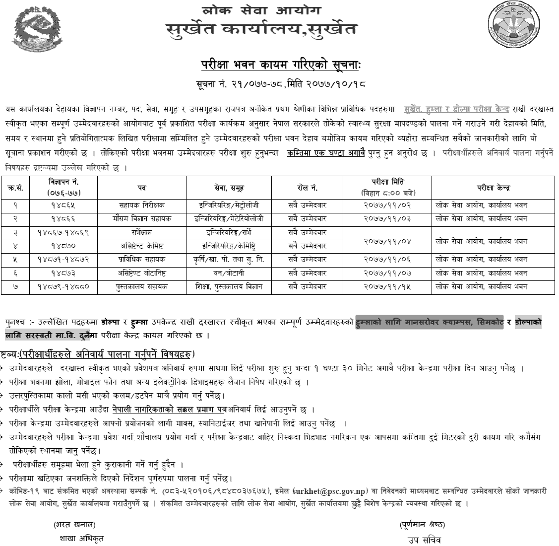 Prabidhik Sahayak (Nayab Subba) Written Exam Center Surkhet - Lok Sewa Aayog