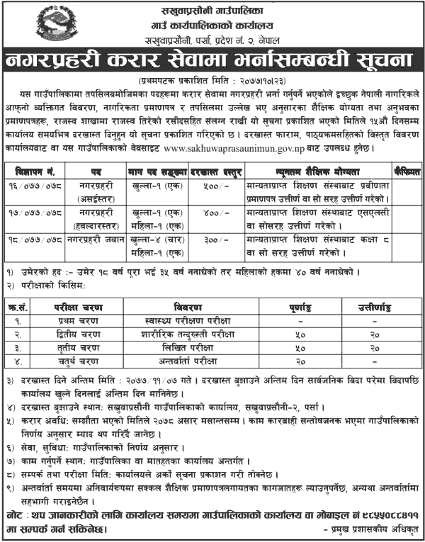 Sakhuwa Prasauni Rural Municipality Job Vacancy for City Police