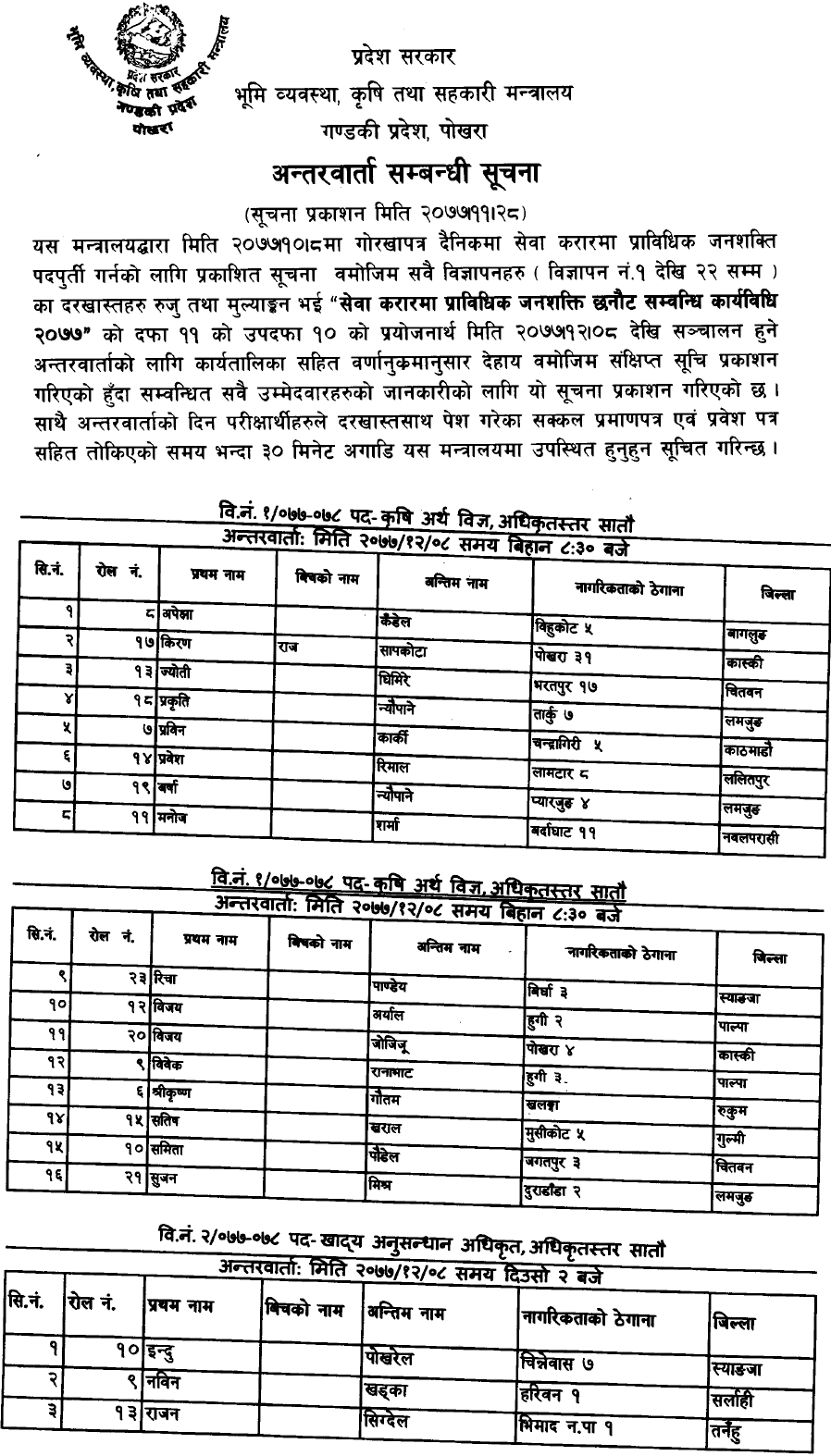 MOLMAC Gandaki Pradesh Short Listing and Interview Notice